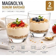 2 Li Tatlı Magnolya Sunum Bardağı 2 Li Set, Cam Lezzetli Ve Göz Alıcı Magnolia Bardağı, Trileçe, Tiramisu Ve Pasta Sunumları İçin Şık Servis Bardağı Özel Davetler Misafirlere İkram Ve Hediyelik Çok Renkli