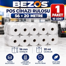 Bezos Termal Pos Cihazı Rulosu 56 Mm X 20 M - 10 Adet 1 Paket Yazar Kasa Slip Rulosu Nhr