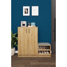Lüks 2 Kapaklı Oturma Puflu Ayakkabılık Düzenleyici %100 MDF Çok Amaçlı Dolap A23