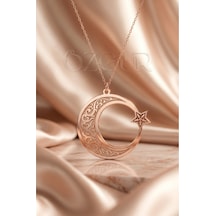 925 Ayar Gümüş Ay Yıldız Kolye Rose Gold