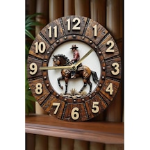 Western Kovboy Temalı 3d Görünümlü Mdf Duvar Saati - 33 Cm Sdw303 Renkli