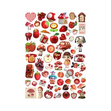 63 Adet Juminocore Kırmızı Çilek Temalı Sticker Seti - Etiket Seti Scrapbook Bullet Journal