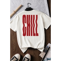 Spoyi Chill Wave Tasarımlı %100 Pamuk Yarım Oversize Beyaz T-shirt