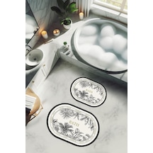 Yıkanabilir Kaymaz Tabanlı Modern Desenli 2'li Banyo Paspas Takımı Obps0003 Renkli