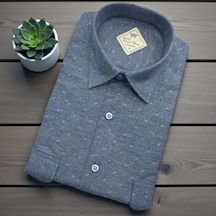 Klasik %100 Cotton Uzun Kollu Terletmeyen Kışlık Flanel Terletmeyen Gömlek Regular Kalıp Mavi