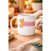 Northcity Cat S Club Kedi Desenli Porselen Kupa Model 68 Sevimli Turuncu Kedi Figürlü, Kahve & Çay Kupası, Kedi Severlere Özel Hediye Diğer