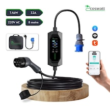 Coswatt Taşınabilir EV Şarj Cihazı CS-P1-32A / 7.4kW / 8m / Türkçe / 220V AC / Tip-2 / 3x32A CEE / Ev Tipi Dönüştürücü / Çanta