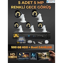 5 Kameralı Set 500 Gb Hdd Full Hd Gece Görüşlü Güvenlik Kamerası Sistemi-sabit İp Gerektirmez-