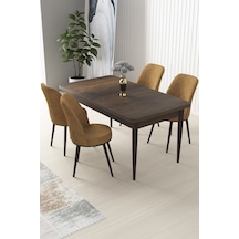 Canisa Nil Serisi 70x110 Sabit Barok Ahşap Desen Masa Takımı Ve 4 Cappucino Sandalye Masa Barok Ahşap Desen Sandalyeler Cappucino