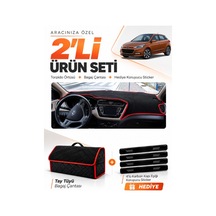 Hyundai İ20 2014-2020 Uyumlu Torpido Örtüsü + Tay Tüyü Bagaj Çantası + Sticker - Siyah Kırmızı