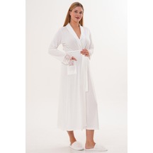 Mecit Pijama Mecit 6306 Ekru Kadın Uzun Kollu Uzun Sabahlık