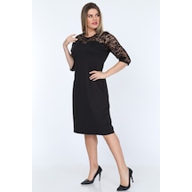 Zebra Desen Dantelli Büyük Beden Elbise 13d-0776 Siyah