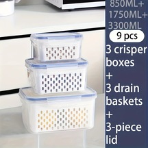 Fochsia 9 Parça Bpa İçermeyen Plastik Gıda Saklama Kabı Seti Assorted Varieties 3 Kutu 3 Süzgeç 3 Kapak Dondurucuya Uygun Sızdırmaz Acı Kahverengi