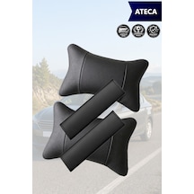 Ateca Uyumlu Lüks Deri Yastık Deri Kemer Koruyucu Siyah Set