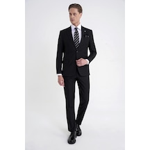 Efor Slim Fit Mono Yaka Esnek Yünlü Siyah Çizgili Takım Elbise Tk 942