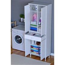 Eliusta Line Beyaz 60 Cm Banyo Dolabı Çok Bölmeli Banyo Düzenleyici Dolap 4 Kapaklı 4 Raflı 60x173x32,5 Cm Beyaz