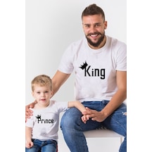 King Prince Beyaz Baba Oğul Kız Tişört Zıbın Kombini