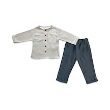 Babysena Erkek Çocuk Yuvarlak Yaka Müslin Gömlek Pantolon Takım 1-6 Yaş Mavi