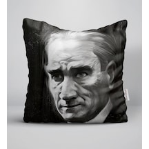 Atatürk Karakalem Portre Tasarımlı Beyaz Yastık-1