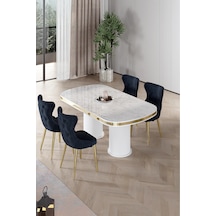 Canisa Galya Serisi Lak Panel 90x168 Sabit Beyaz Mermer Desen Mutfak Masa Takımı 4 Sandalye Beyaz Mermer Desen Masa Antrasit Sandalye