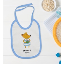 Bk Kids Summer Vibes Tasarımlı Mavi Bebek Mama Önlüğü Mavi