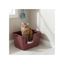 Tanos Yarı Açık Kedi Tuvaleti 54x40x32 - Bordo Açık Bej