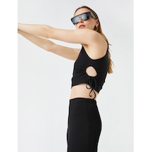 Koton Crop Atlet Pencere Detaylı Bisiklet Yaka Pamuklu Siyah 2sak10414ek Siyah