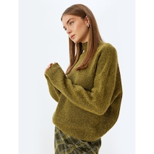 Koton Koton X Sima Tarkan - Balıkçı Yaka Oversize Kazak Uzun Kollu Yumuşak Dokulu Yeşil 5wak90556ht Zeytin Yeşili