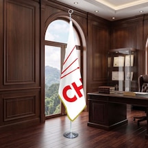 Chp Beyaz Direkli - Altın Saçaklı Saten Makam Bayrağı Seti Krom Direk Diğer