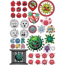 Virüs Bakteri Sticker Set-1 32 Parça Telefon, Tablet, Defter, Laptop Sticker