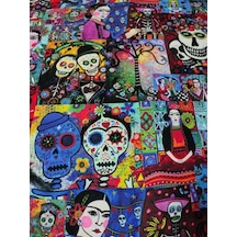 Kurukafalı Frida Kahlo Desenli Dijital Baskılı Kumaş