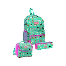 Coral High Kids Su Yeşili Neon Pembe Köpek Desenli 3lü Okul Çanta Seti Çok  Renkli