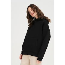 Da Vinci Siyah Oversize Basic Kapüşonlu Hoodie/sweatshirt 3 İplik Siyah
