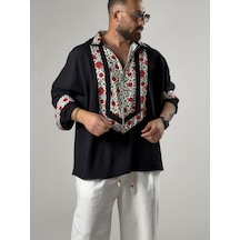 Cocopelli Gül Desenli Siyah Gömlek Coc3249