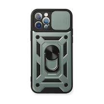 Newface Apple İphone 12 Pro Kılıf Pars Lens Yüzüklü Silikon - Yeşil