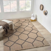 Siyah Bej Altıgen Geometrik Modern Jüt Görünümlü Halı - L669hıın Kahve