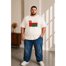 Sngl Tekstil Erkek Büyük Beden Kısa Kollu Umman Bayrak Baskılı Tişört 3xl 4xl 5xl 6xl 7xl 8xl 9xl Ekru
