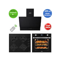 Alveus AFM Serisi Eu-09 Siyah Cam Turbo + Soğutma Dijital Dokunmatik 3'Lü Ankastre Set Fırın + Ocak + Davlumbaz