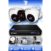 Picam 3 Kameralı Uzay 2 İç Kamera Set 500 GB HDD Full HD Gece Görüşlü Güvenlik Kamerası Sistemi