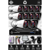 Turkno 10 Kameralı Karia 10 Dış Kamera Set HDD'siz Full HD Gece Görüşlü Güvenlik Kamerası Sistemi