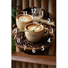 Sessiz Yuvarlak Ahşap Duvar Saati, Kuvars Coffe Desen 2d Sdw2015 Renkli