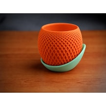 3d Baskı Küre Saksı - Kafes Dokulu İki Parçalı Dekoratif Saksı - Turuncu-mint