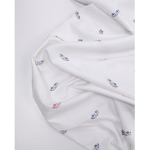 Beyaz Üzeri Kırmızı Mavi Araba Desenli Gömleklik Pamuklu Dokuma Kumaş Gömleklik & Elbiselik En: 150cm-12457 Beyaz,kırmızı,mavi