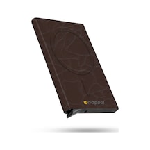 Wrapsol Magsafe Mekanizmalı Kartlık Rfid Korumalı Alüminyum Otomatik Kredi Kartlık Desenli Klasik Krem Deri Taş Desenli Kahverengi Deri Taş Desenli Kahverengi Deri Kahverengi