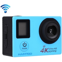 Hamtod H12 Uhd 4k Wifi Spor Kamerası Su Geçirmez Kasalı, Generalplus 4247, 0.66 İnç + 2.0 İnç Lcd Ekran, 170 Derece Geniş Açılı Lens Mavi