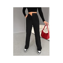 Çınar Boutique Cırt Cırt Detaylı Pantolon Siyah Siyah