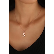 Taşsız Gümüş Bombe Harf Kolye - S Rose Gold