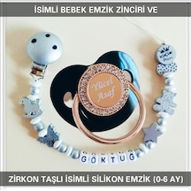 Sahi Aksesuar İsimli Emzik Zinciri Ve İsimli Silikon Emzik 0-6 Ay Bezyı522 Mavi