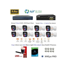 Xmeye 5mp 2.8mm Sabit Lens Polis Çakarlı Sesli Ve Gece Renkli 8 Kameralı Ip Kamera Seti 1tb Disk