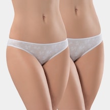 Türen Kadın Jakarlı 2'li Pamuklu Bikini Külot 256/beyaz Beyaz